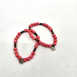 Erimish Pink and Bronze Tone Beaded Bracelet Stack